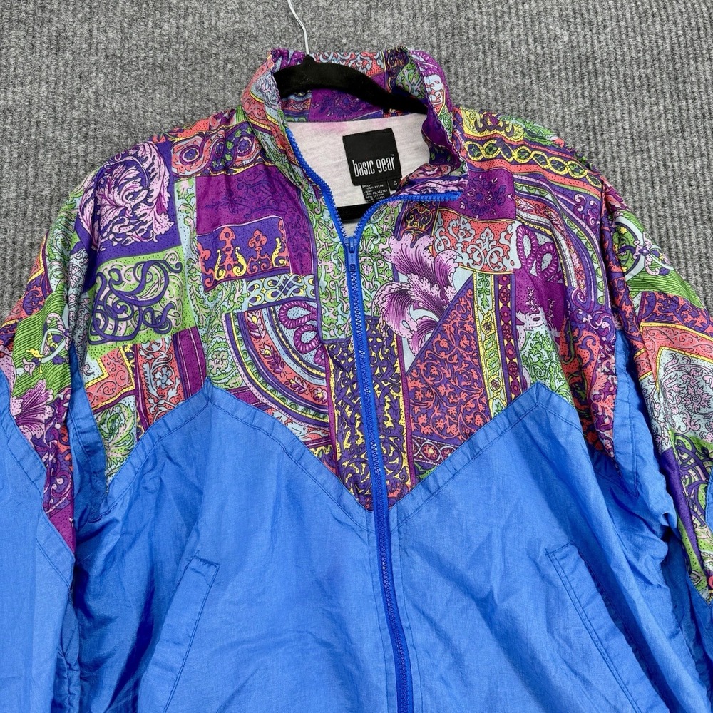 Vintage 90s Windbreaker Jacket Womens Small Colorblock Paisley Retro Festival